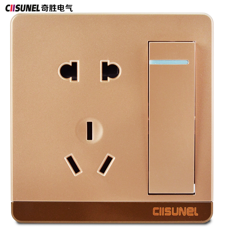 奇胜开关插座面板大板金一开五孔单控带开关插座墙壁电源面板86型无边
