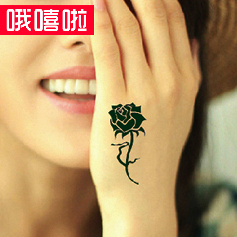【虎口玫瑰花纹身贴】哦嘻啦虎口玫瑰花性感防水纹身贴优雅男女款纹身