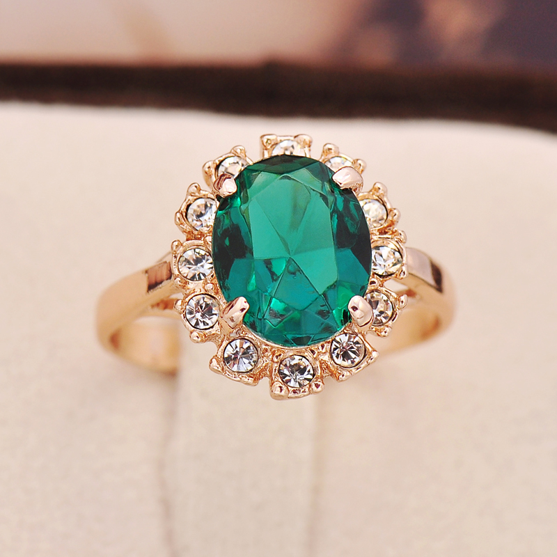 复古优雅人造水钻个性百搭戒指女士配饰 深绿色 大号-内直径19mm