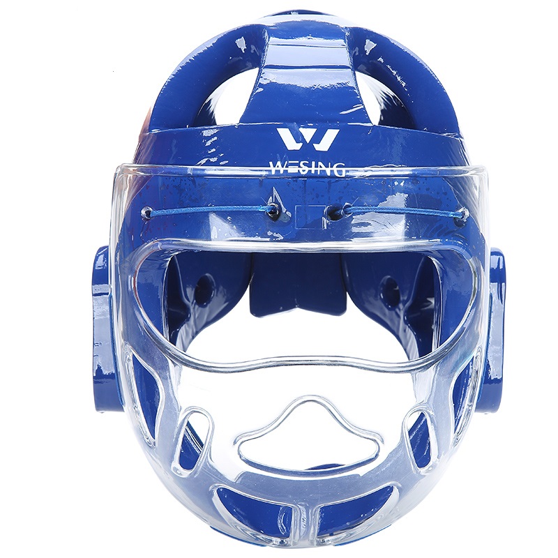 九日山 wesing空手道头盔成人儿童护头训练透气防护面罩成人护具全包围 蓝色 M