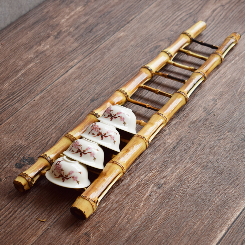 浅仓竹根茶杯架茶道茶艺竹工艺品沥水架杯架 创意小梯子茶杯架 竹根