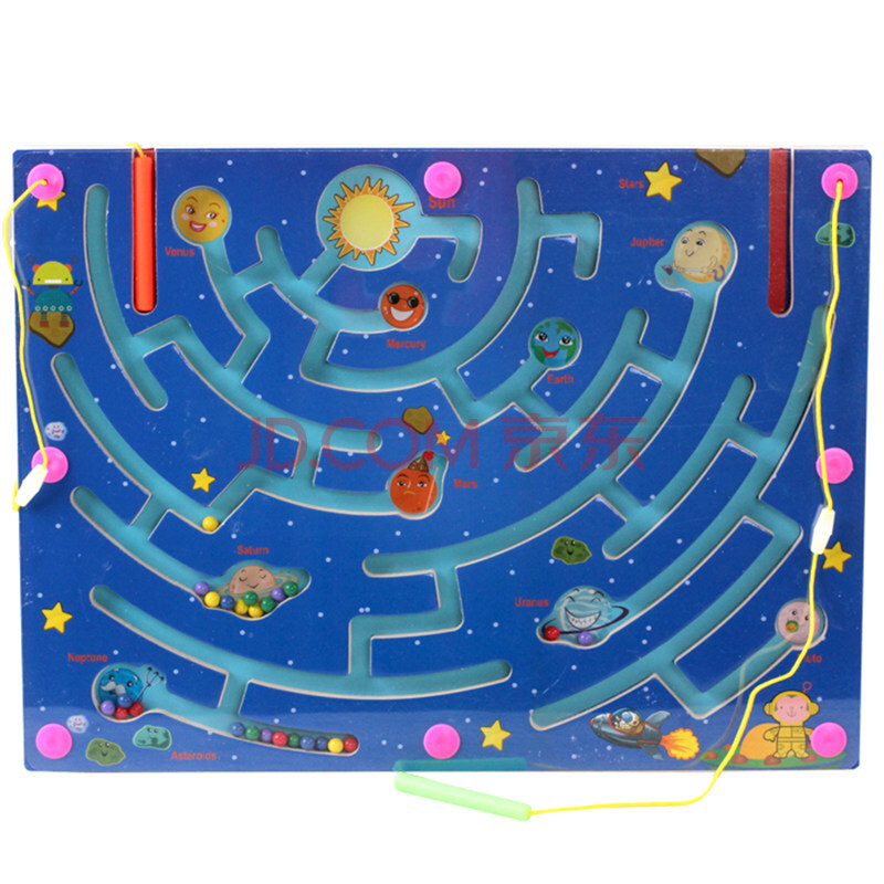 磁性运笔迷宫儿童飞行棋早教亲子互动3-4-5-6岁婴幼儿男女宝宝智力动脑木质制桌面游戏玩具 大号单面九大行星迷宫