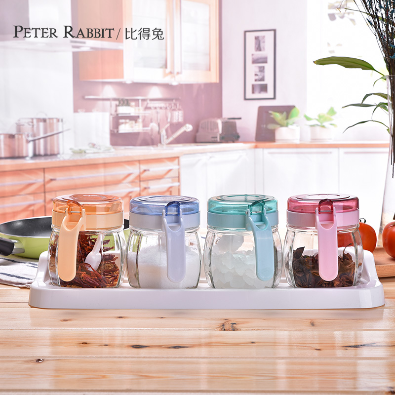 比得兔（Peter Rabbit） 玻璃调味瓶罐调料罐调料盒调味盒盐罐厨房家用组合套装 四件套