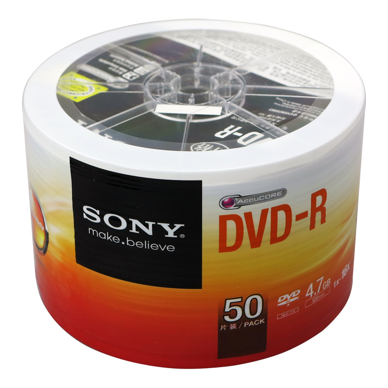 索尼（SONY） DVD空白光盘DVD+R空白光盘刻录碟 50片桶装刻录盘 DVD-R 4.7G（50片塑封装）
