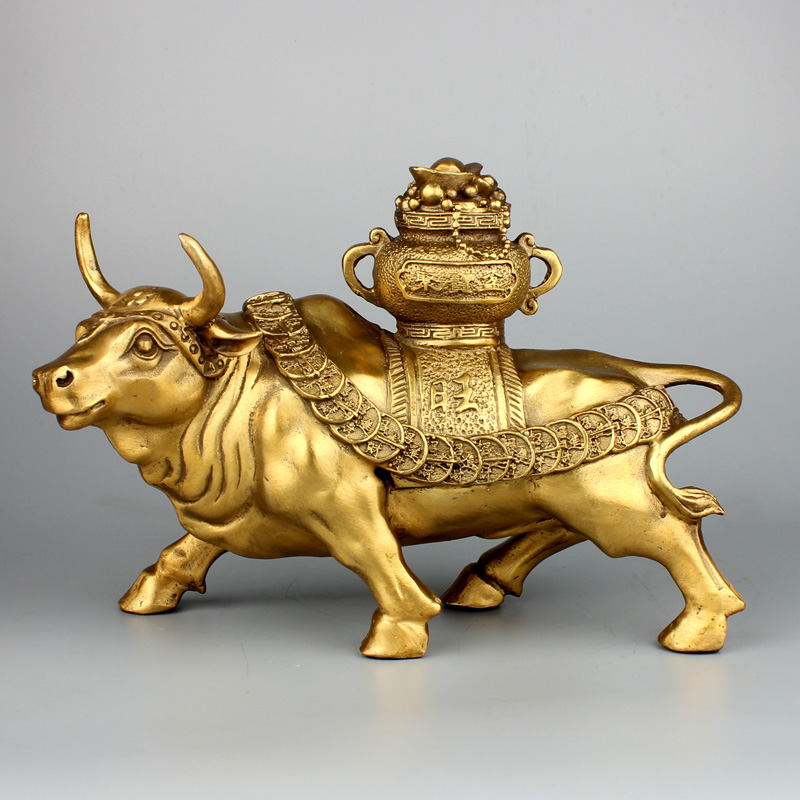 德佑堂 黄铜牛摆件全铜聚宝盆牛居家工艺品摆设十二生肖牛开业礼品