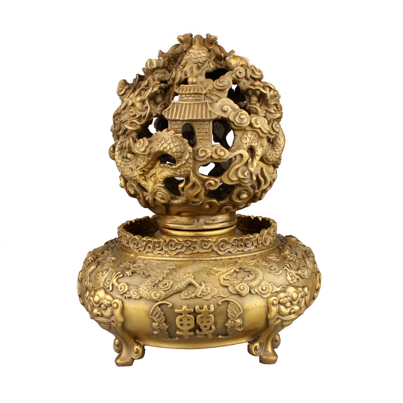 德佑堂 铜九转乾坤青龙鼎摆件时来运转工艺品九龙戏珠 家居礼物礼品