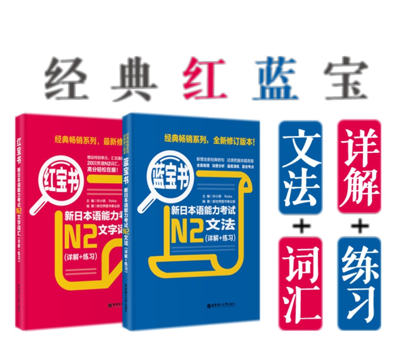 新日本语能力考试N2文字词汇+文法 (详解+联系)日语二级词汇语法 日语N2红宝书+蓝宝书