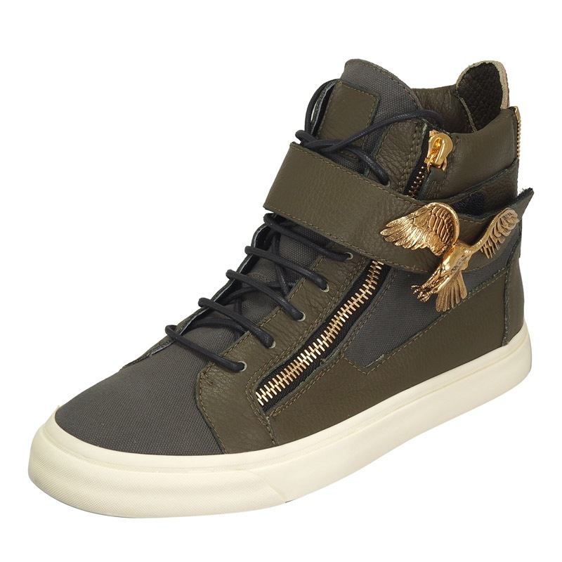 giuseppe zanotti 朱塞佩·萨诺第 男士灰绿拼色金属老鹰logo白底高帮