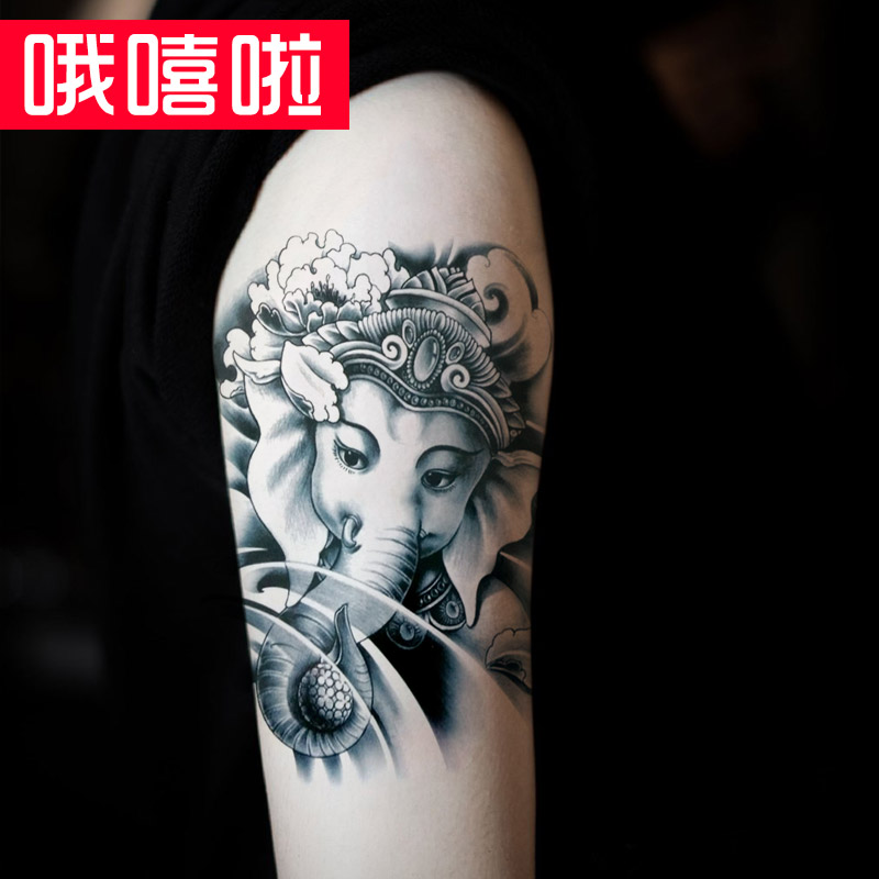 哦嘻啦象神牡丹花臂腿防水纹身贴男士大图逼真纹身贴纸女款手臂腿刺青