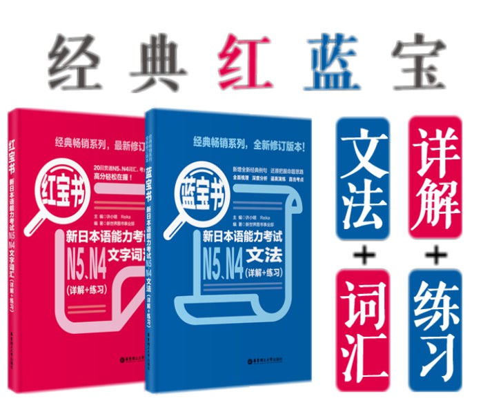 新日本语能力考试N4N5文字词汇+文法 (详解+练习)日本语能力考试N5N4红蓝宝书套装 语法词汇