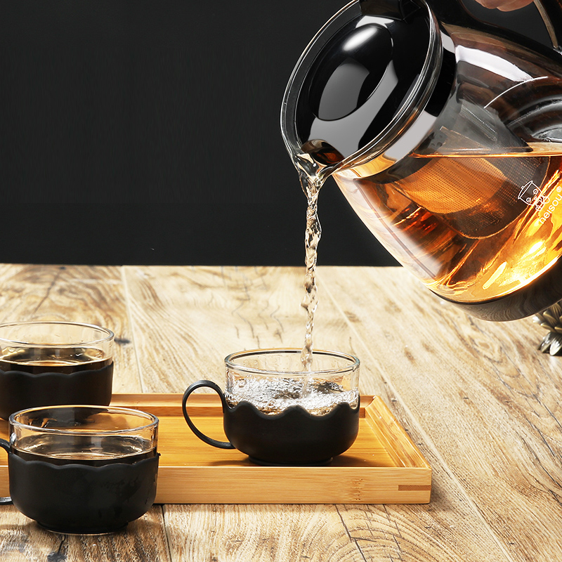 禾艾苏(heisou)玻璃茶壶大容量耐热玻璃花茶壶泡茶器不锈钢过滤冲茶器功夫茶具 2000ml茶壶