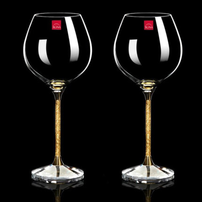 洛娜捷克进口RONA水晶玻璃钻石美腿红酒杯高脚杯葡萄酒杯2只装 两支金色勃艮第650ML