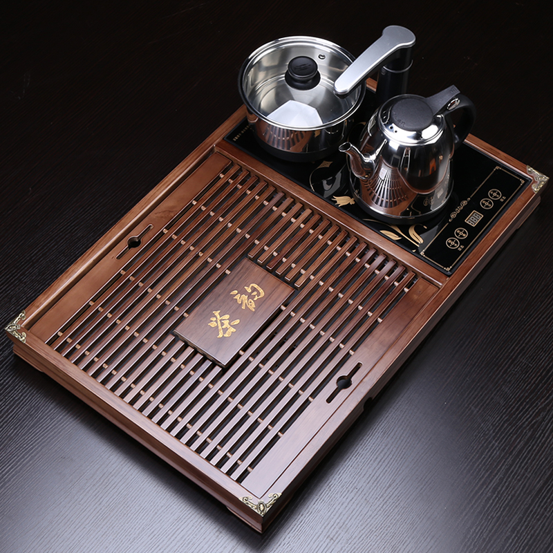 祥業(yè)實木茶盤全自動一體式功夫茶具茶臺家用儲水單盤茶托盤辦公室客廳 柯木茶盤-茶韻+電器