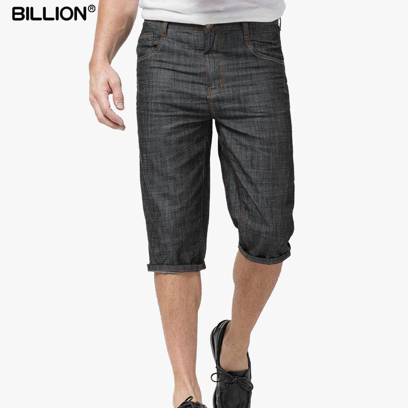 BILLION纯棉七分裤男修身夏季薄款男士中裤黑色牛仔短裤深色易穿搭B14606 黑色 28