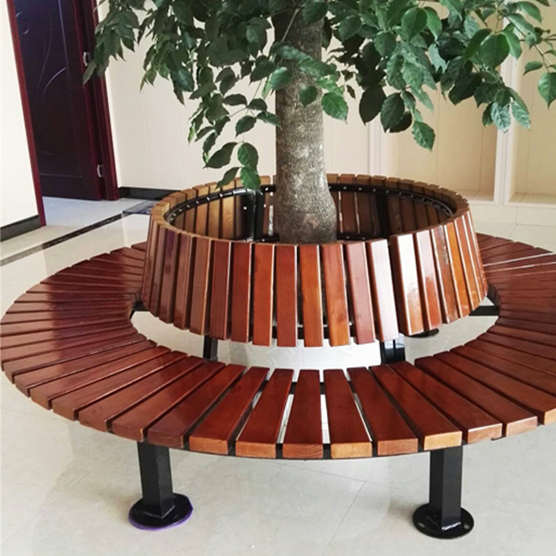 喵喵藤 学校圆形围椅室外公园靠背围树椅实木圆围椅子户外休闲方形