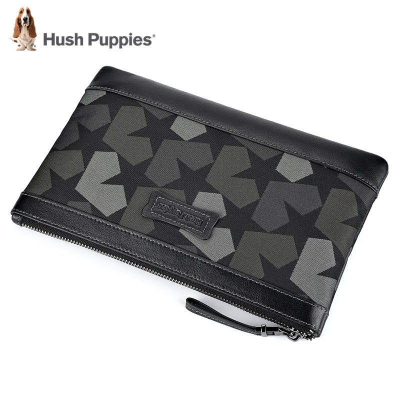 暇步士(Hush Puppies)男士手包轻便帆布包青年时尚休闲手拿包大容量手抓包薄信封包夹包 灰黑色882W-5715小号