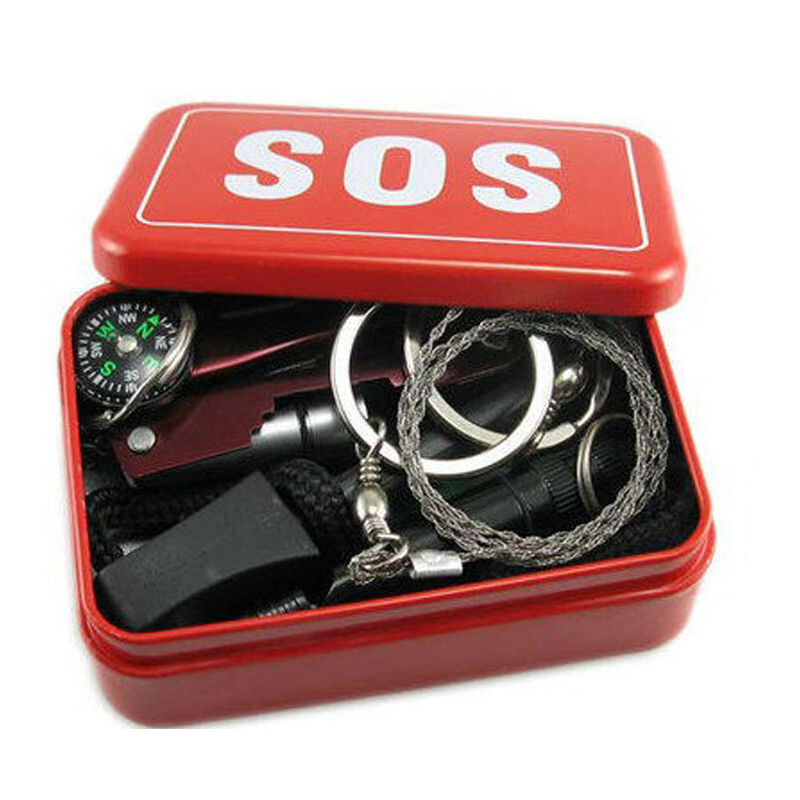 SOS应急工具盒户外多功能自驾游应急求生工具套装装备 红色