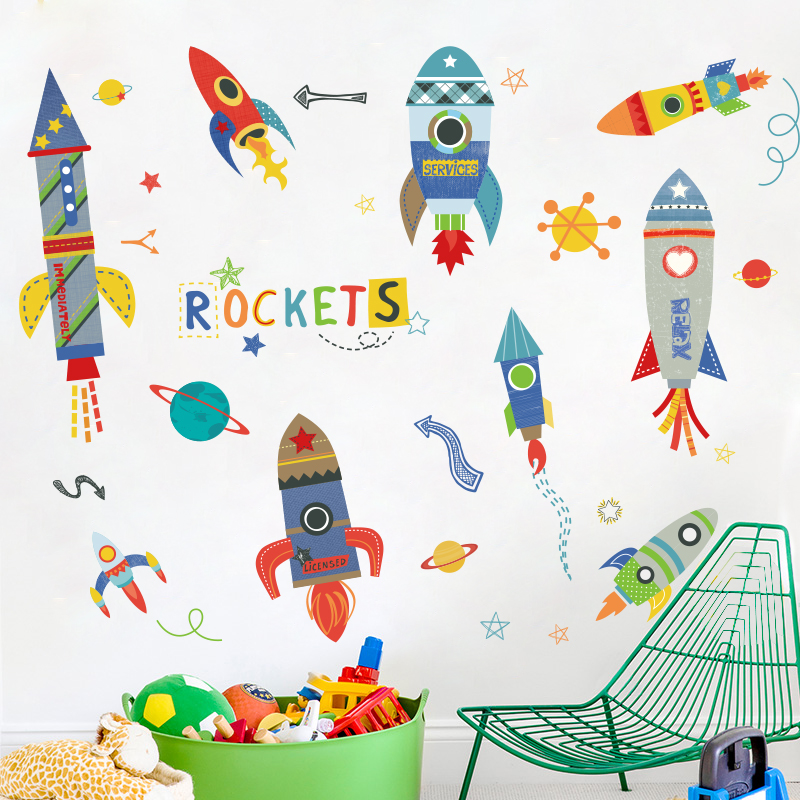 其乐 可移除卡通墙贴纸卡通卧室儿童房火箭飞船装饰品可爱幼儿园宝宝