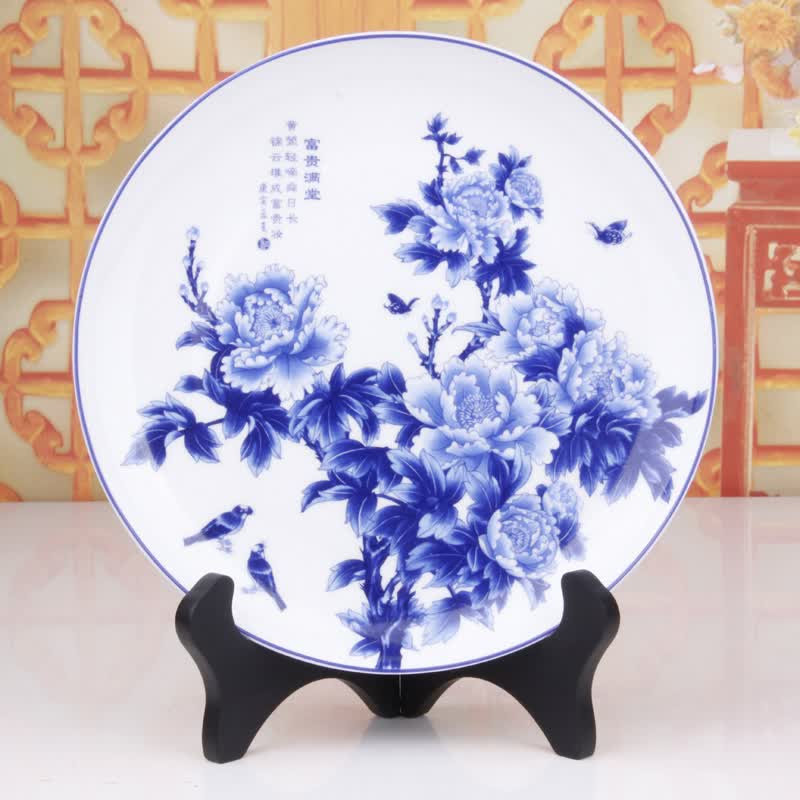 青花瓷盘子 陶瓷摆件 工艺品 书房装饰品 乔迁新居 摆件 创意