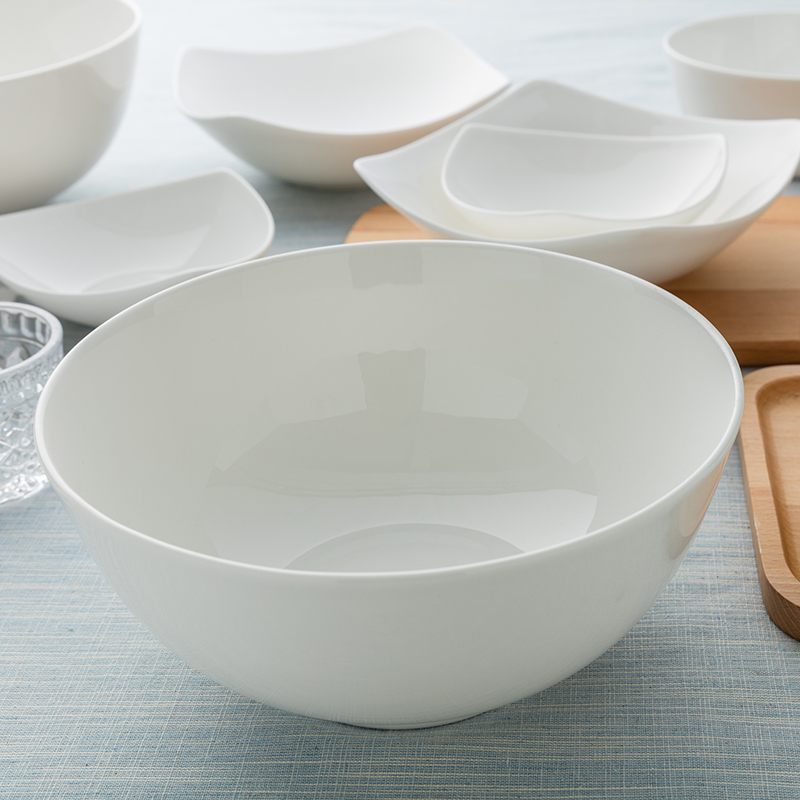 隆达骨瓷陶瓷餐具 8英寸澳碗家用面碗 大号汤碗汤盆 纯白 纯白8英寸澳碗