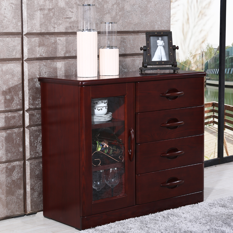 顺心家具水曲柳餐边柜实木现代餐厅中式大容量多用储物柜 琥珀红a款
