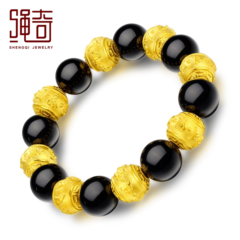 绳奇 黄金转运珠手链999足金散珠金珠串珠手串3d硬金六字真言佛珠手链