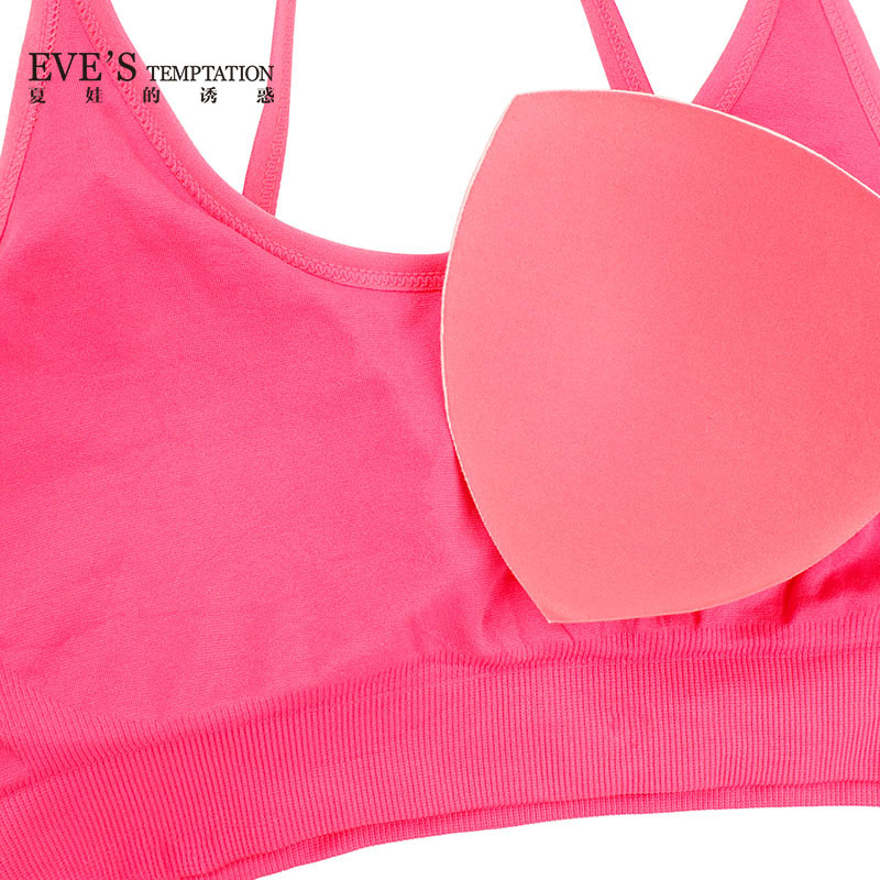 夏娃的诱惑霓虹运动圆领背心式无钢圈无痕美背撞色条纹运动文胸女 玫红色 S 【推荐70B/70C/75A】