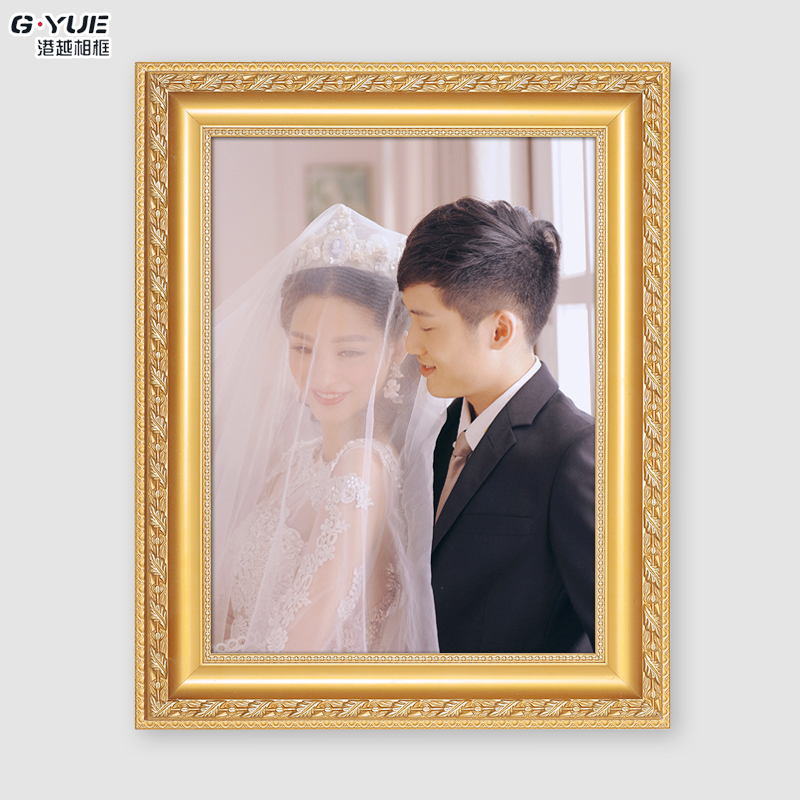 港越欧式实木相框挂墙结婚照影楼婚纱照片框画框定制 金色 大30寸【内