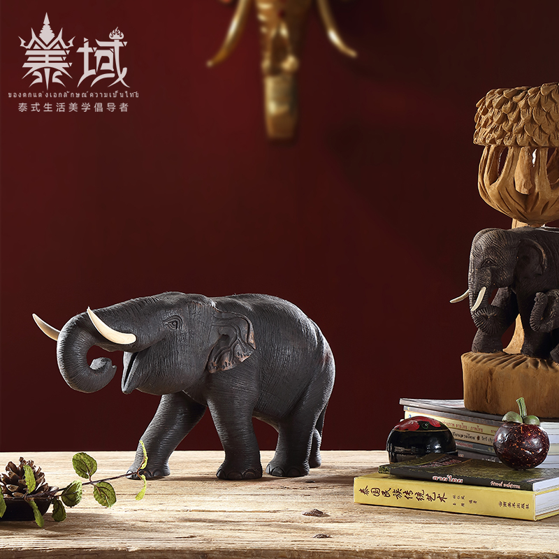 泰域 泰国大象客厅实木摆件客厅玄关办公室桌面摆设泰式创意家居手工