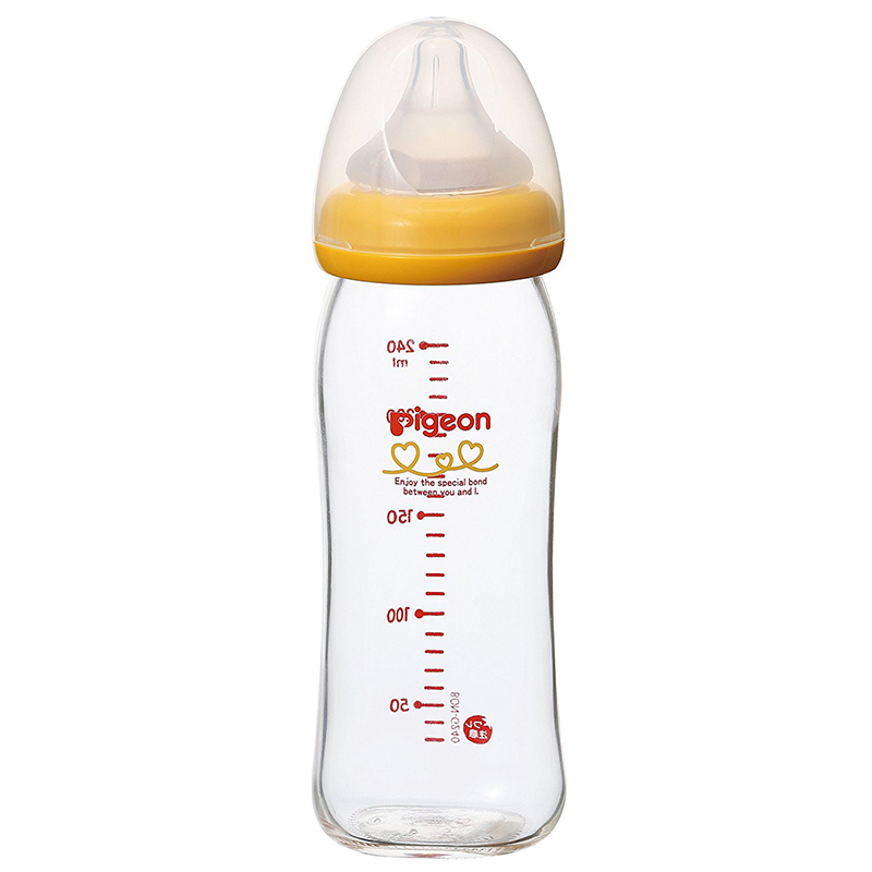 进口超市贝亲（Pigeon） 进口玻璃奶瓶 240ml 新生婴儿宽口径耐热奶瓶 橙色 自带M号奶嘴（3个月以上）