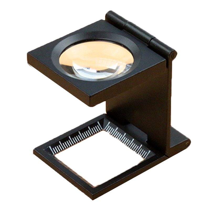 雷佰放大镜10倍折叠台式照布镜测量台支架照明LED灯带刻度放大镜 黑色9005
