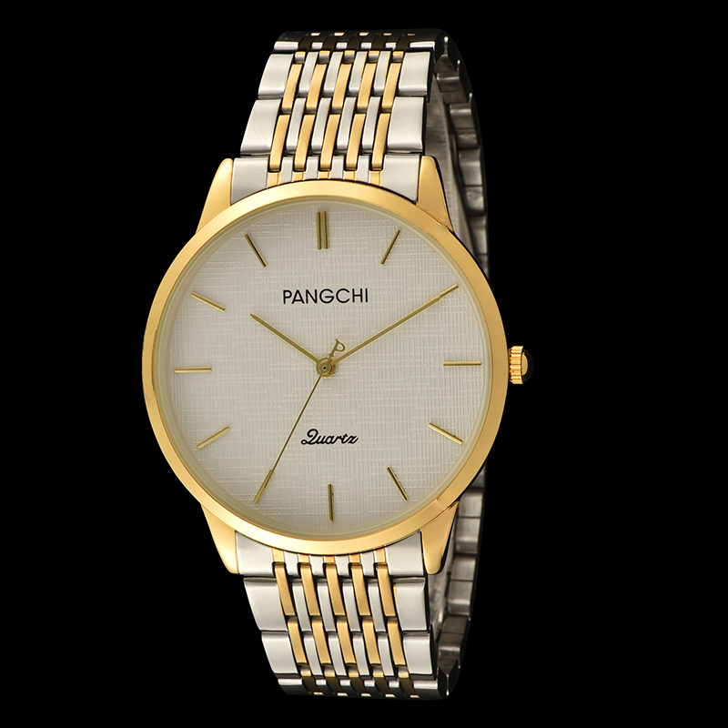 鹏志(pangchi)手表 新款韩版金色商务男表 休闲情侣对表 时尚简约钢带
