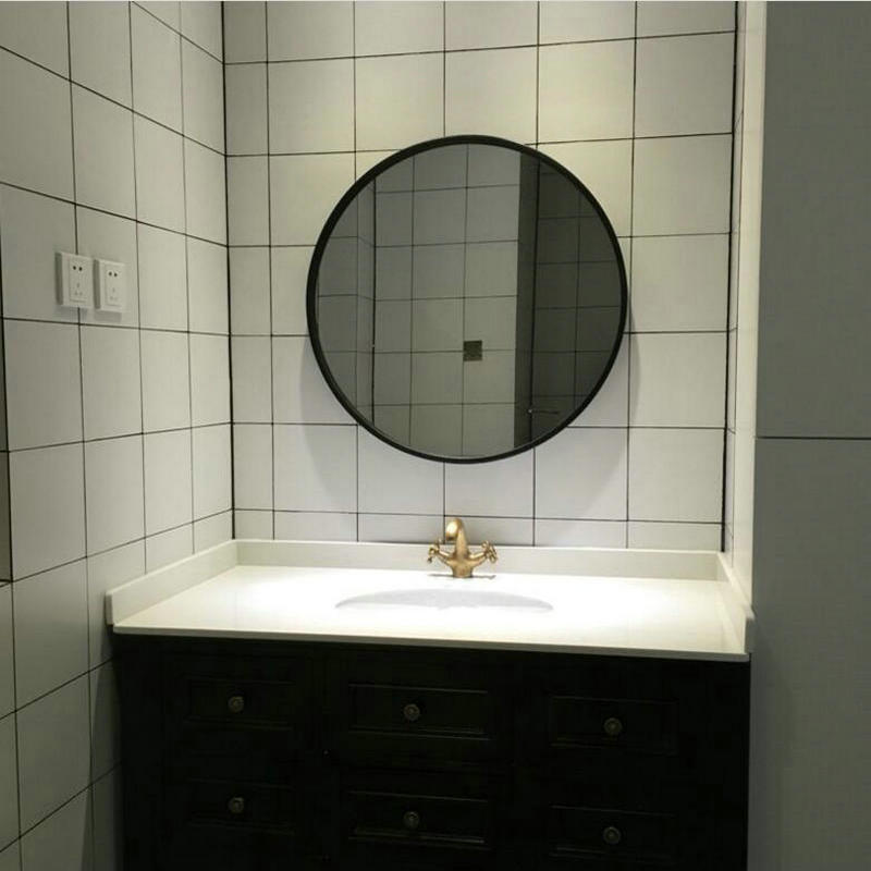 鐡迷简约现代壁挂浴室镜子圆形浴室镜洗手台化妆镜定制卫生间黑色镜子 直径50 默认黑色