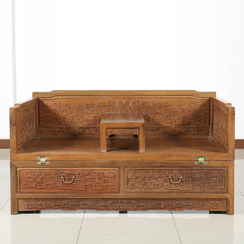 红木家具非洲鸡翅木(学名:非洲崖豆木)折叠两用双人床/罗汉床2件套