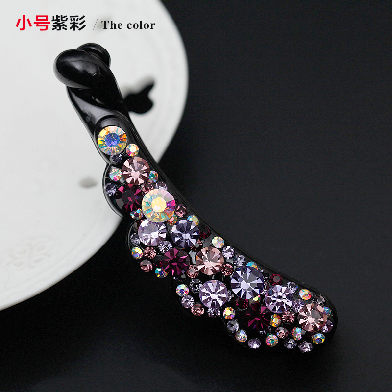 乐玛乐玛韩版小号发夹水钻香蕉夹发饰竖夹竖卡韩版满钻大号马尾夹 小号 紫彩