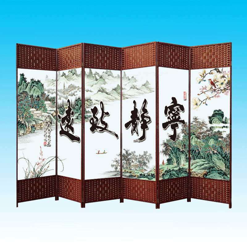 祥朗屏风实木布艺屏风隔断折屏座屏玄关移动现代简约中式田园客厅卧室