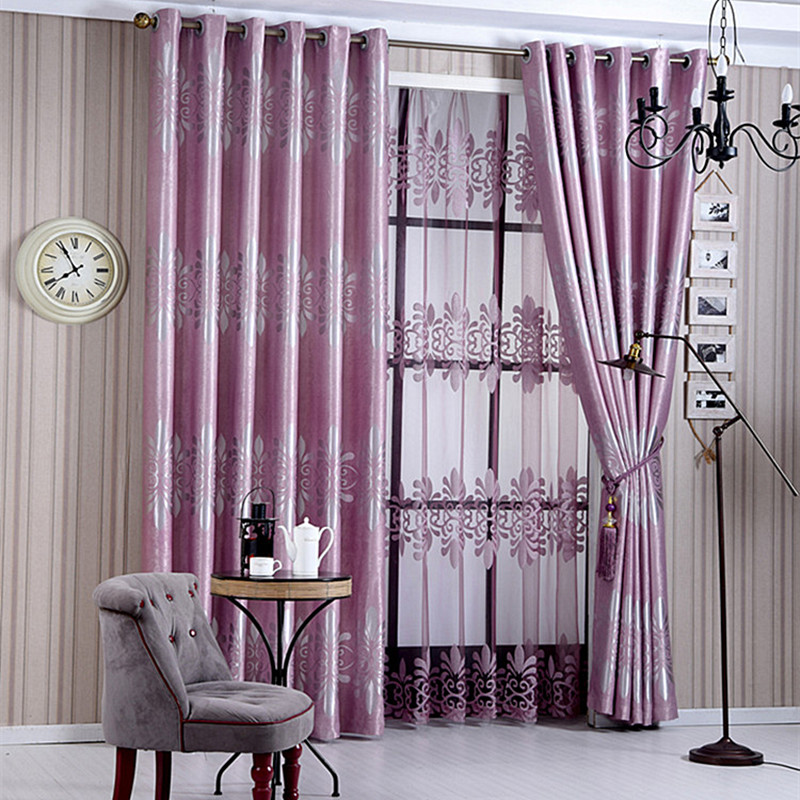 伊帘坊遮光遮阳成品客厅卧室飘窗阳台防晒欧式现代简约提花欧式窗帘 紫色 打孔加工