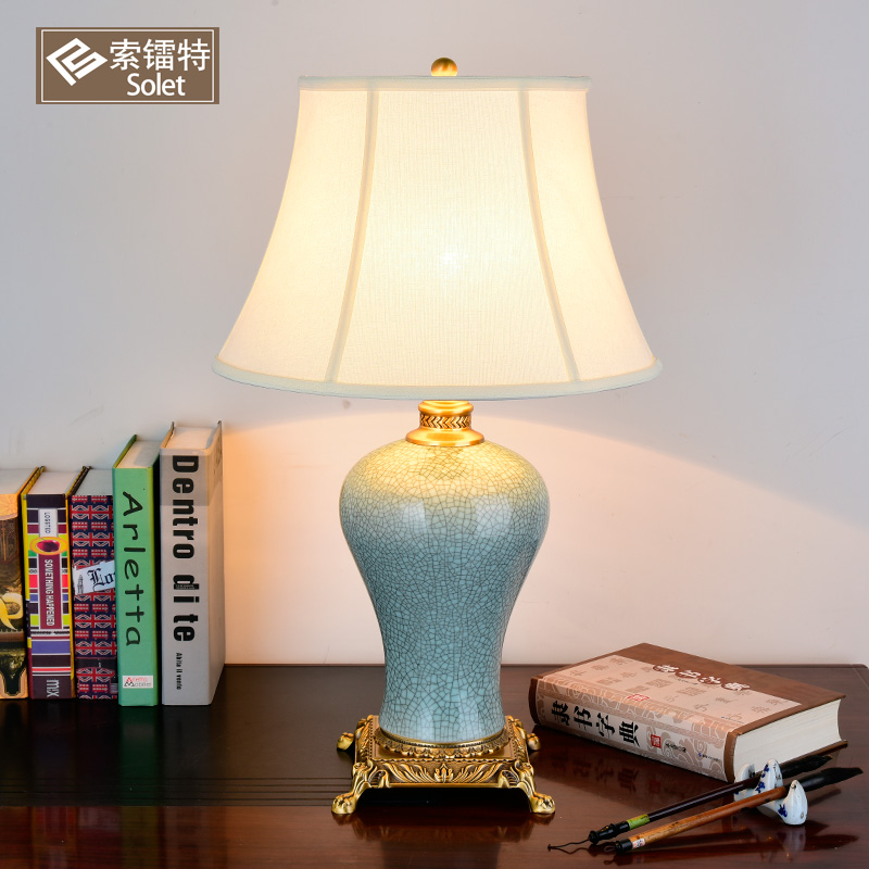 镭特景德花瓶陶瓷台灯卧室床头灯全铜温馨沙发转角装饰角几客厅大台灯