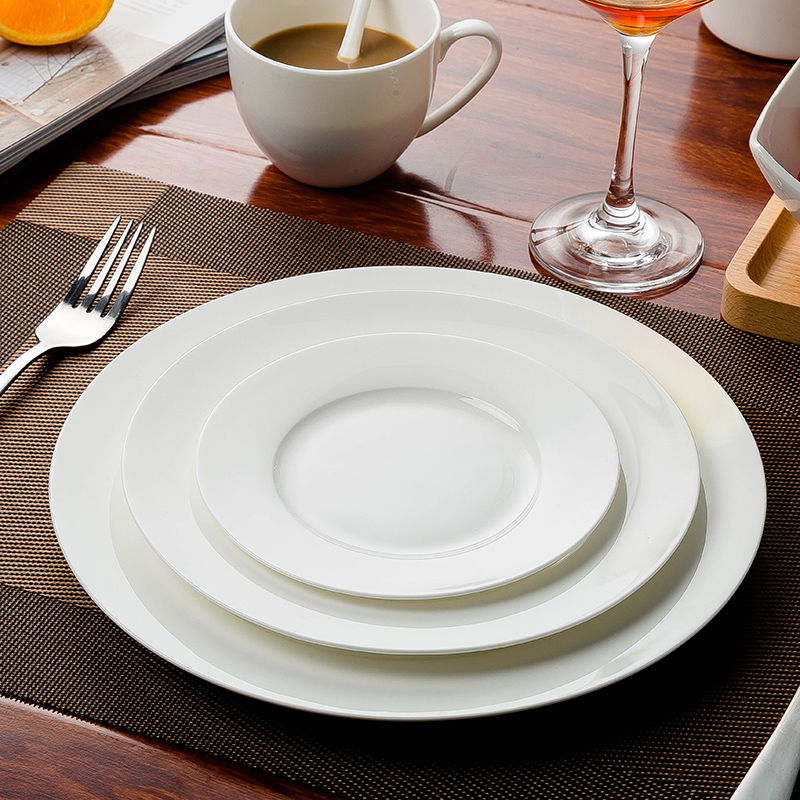 陶相惠 陶瓷盘子骨瓷西餐盘纯白平盘牛排盘公司餐厅餐具单位食堂盘子 纯白餐盘 8英寸