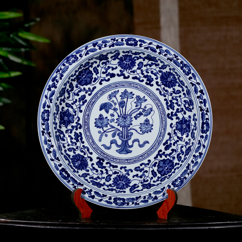 loyo景德镇瓷器仿古青花瓷手绘挂盘坐盘装饰盘子中式家居古典工艺摆件