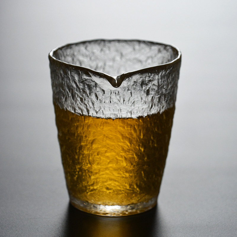 石金道 日式锤纹 加厚 耐热 公道杯 手工美观实用玻璃杯 初雪