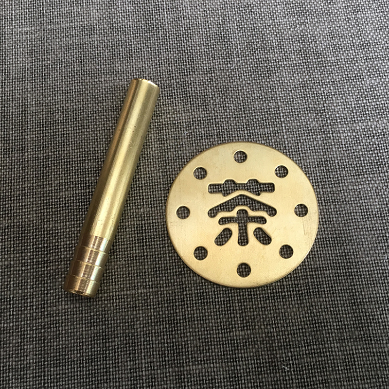 言殊茶幾茶盤銅片銅管接頭根雕茶桌茶臺黃銅過濾片排水配件出水管 41mm茶銅片+60mm長圓筒銅管