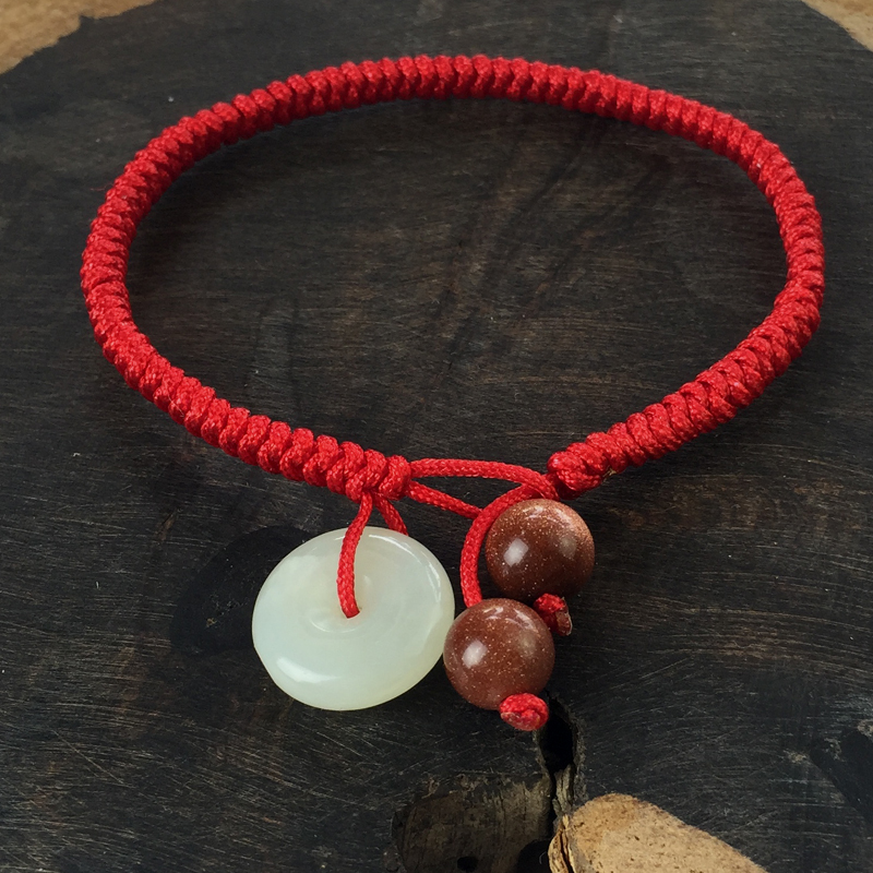 碧凤阁 和田玉平安扣手链 男女款红绳手工编织手链可调节 款式二