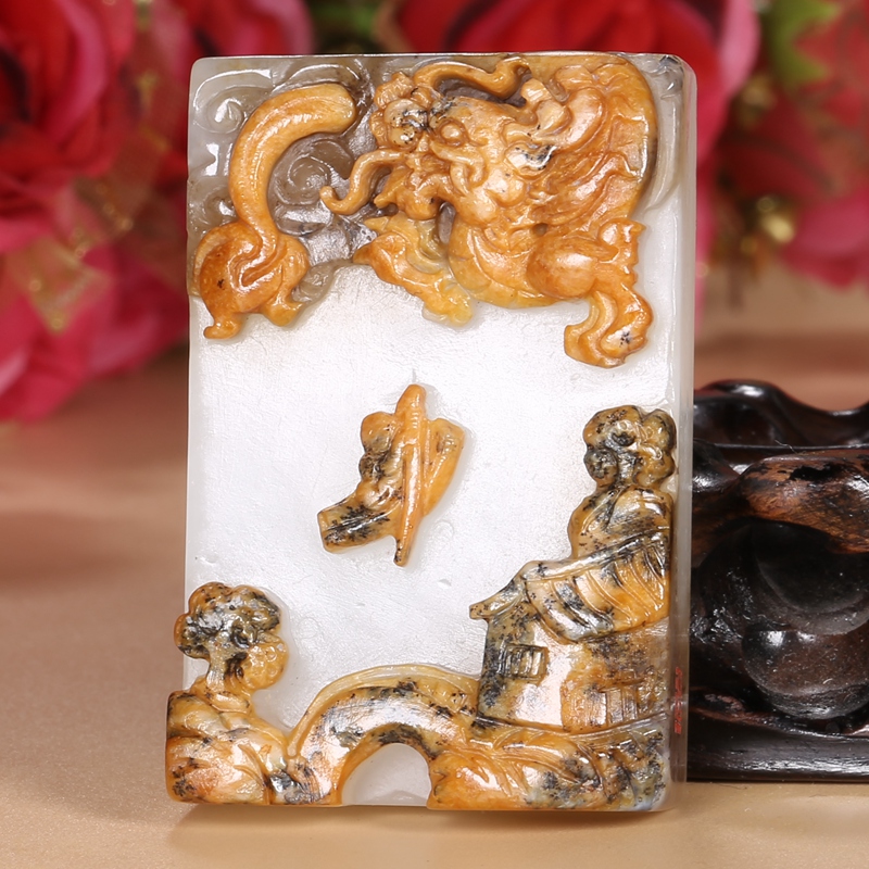 【珠宝严选】海派玉雕大师崔哲豪作品 和田玉白玉望子成龙男女士玉牌