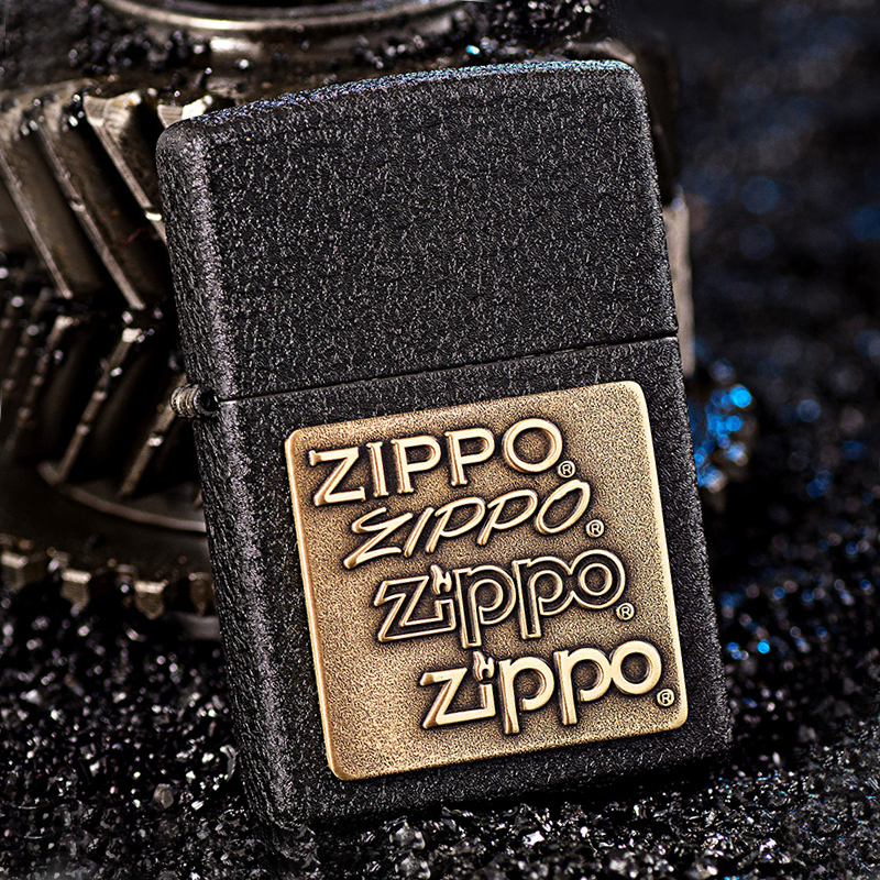 zippo之宝打火机黑裂漆四代贴章商标四代锡徽章防风刻字男士礼品经典