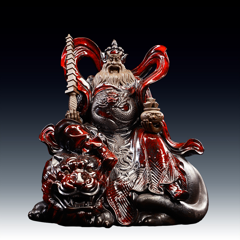 戴玉堂 武财神赵公明陶瓷佛像摆件财神爷客厅工艺品红色喜庆开业礼品