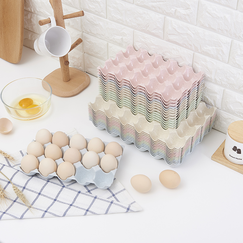 羽熠 小麦秸秆鸡蛋收纳盒 可叠加鸡蛋盒 厨房冰箱可叠加鸡蛋保存盒鸡蛋托 米色 15格