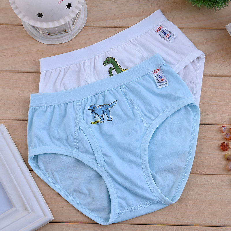 青少年男孩蓝白色小恐龙短裤卡通图案三角裤头 可爱小恐龙/蓝白2条装