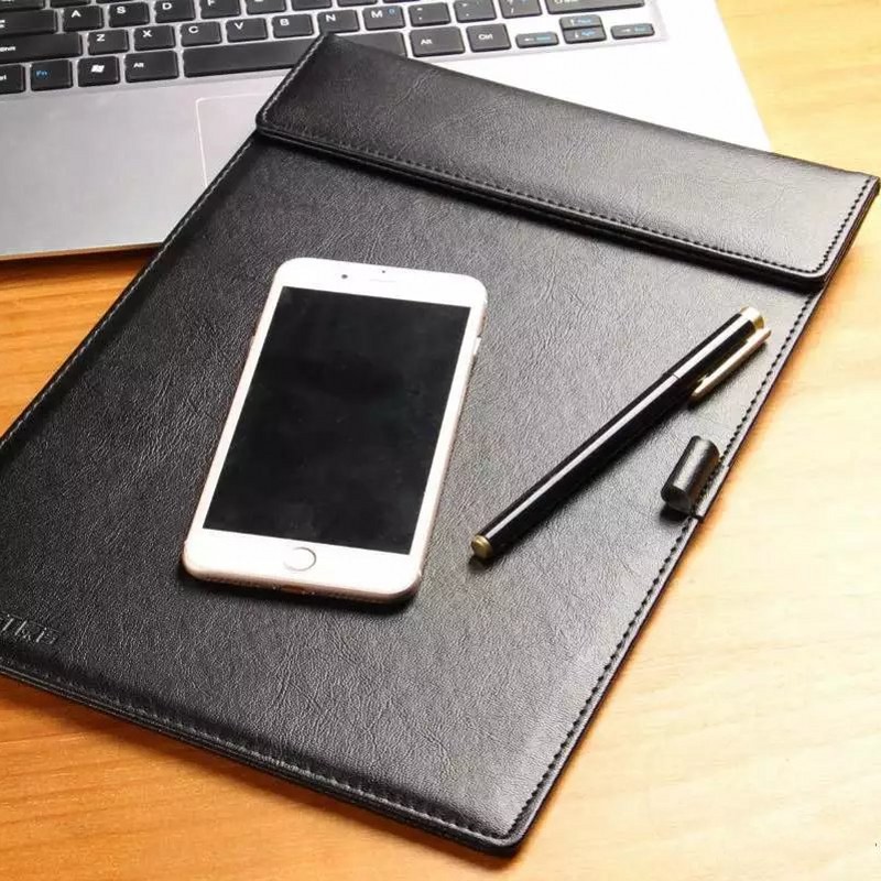 A4夹纸板皮面写字垫板夹签字板学生书写板酒店磁性文件板夹会议垫板定制文件夹 A4-黑色