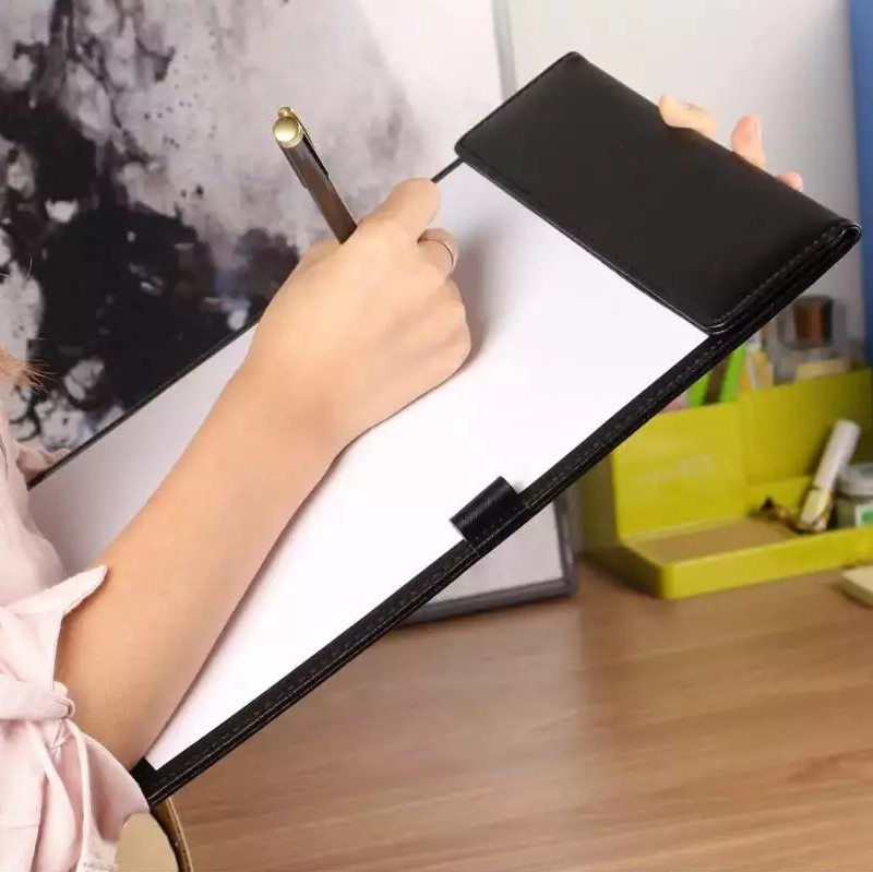 A4夹纸板皮面写字垫板夹签字板学生书写板酒店磁性文件板夹会议垫板定制文件夹 A4-黑色